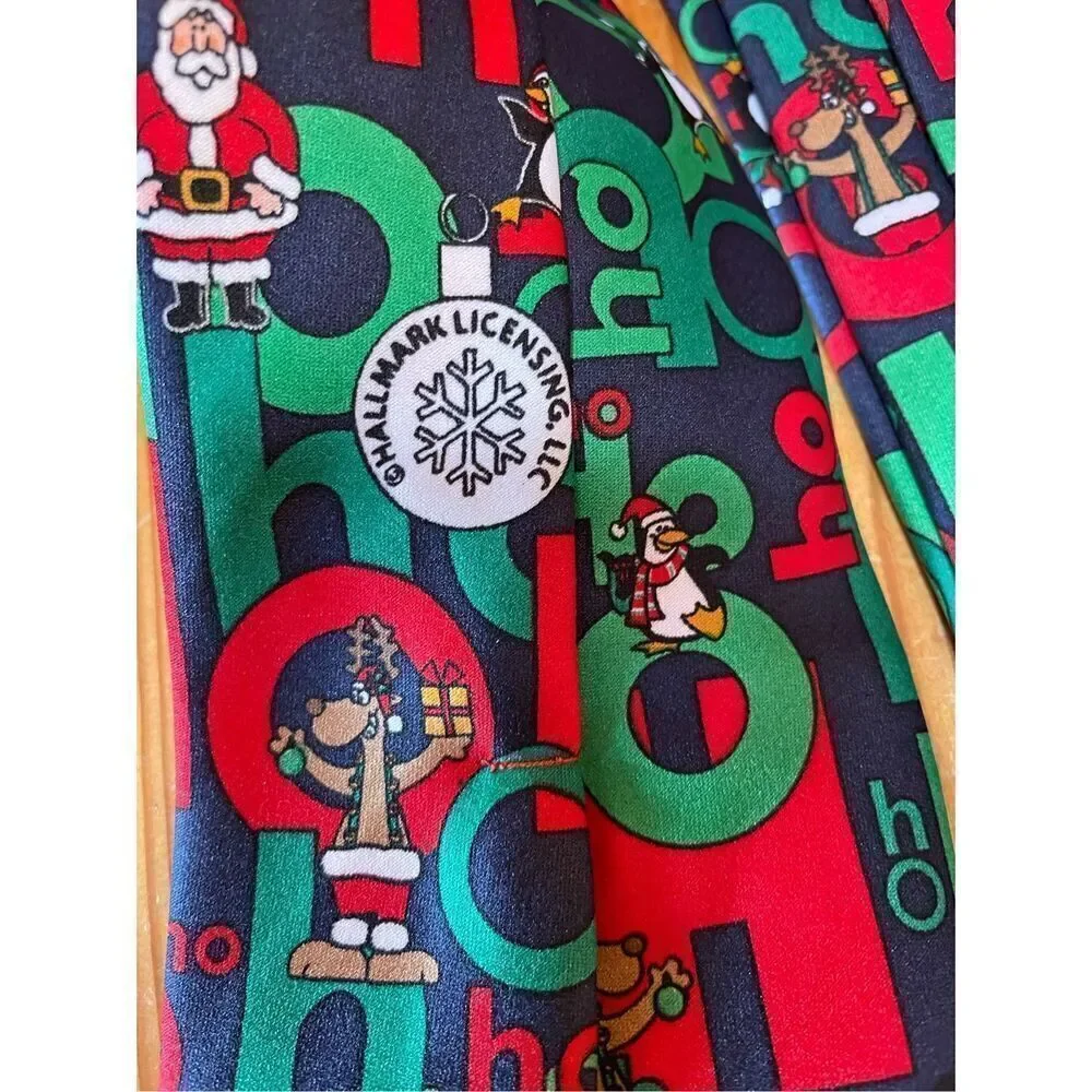Christmas Ho Ho Ho Cartoon Tie Polar Bear Penguin Reindeer Santa Claus Red Green